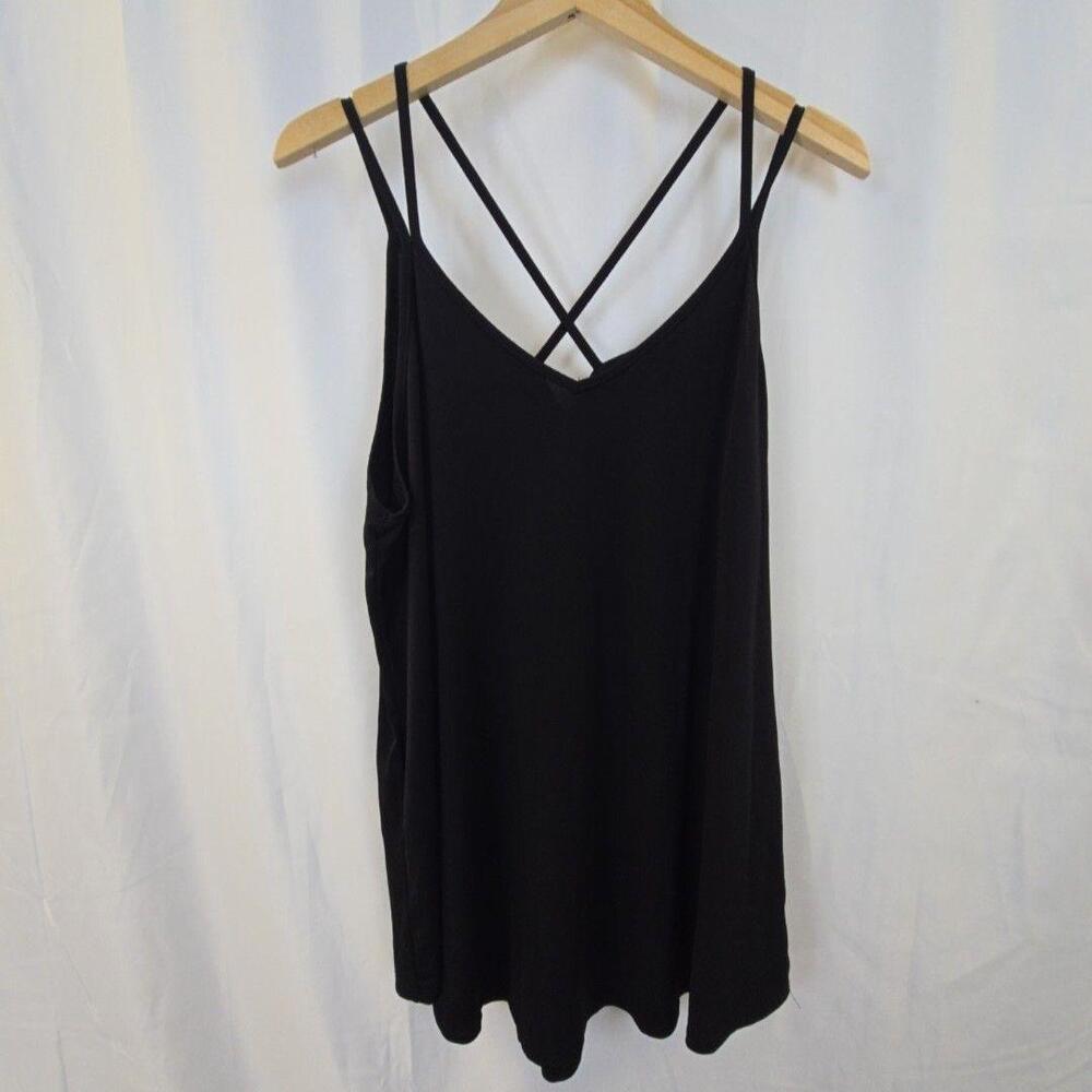 LuLaRoe Tank Top Womens XL Black V Neck Crisscross Strap Camisole Jersey Stretch
